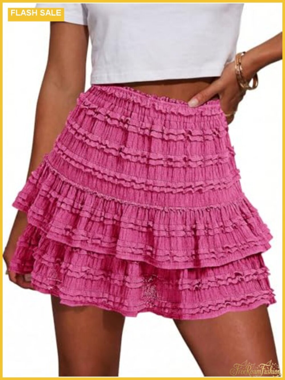 Womens High Waist Tiered Ruffle Mini Skort Flowy Boho Built-in Shorts